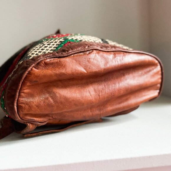 Vintage Handmade Ethnic Kilim Leather LArge Backpack main image 5